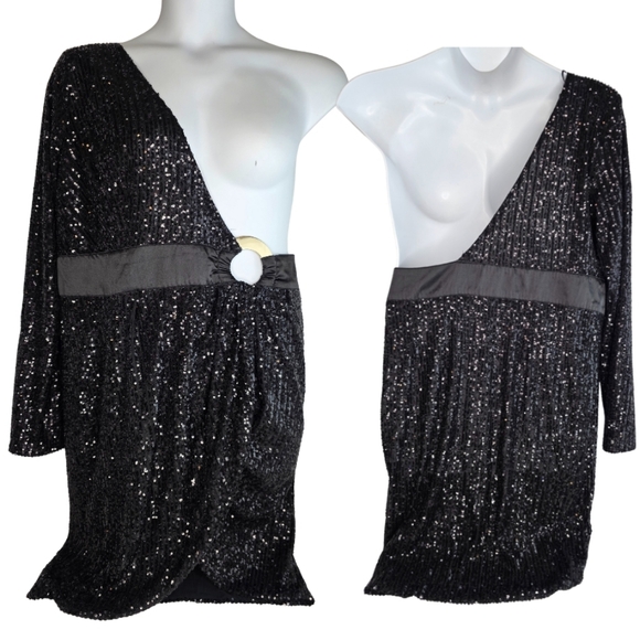 Fashion Nova 2X Epic Nights Sequin Gown Dress Black Party Sexy AX-1592 - Picture 10 of 14